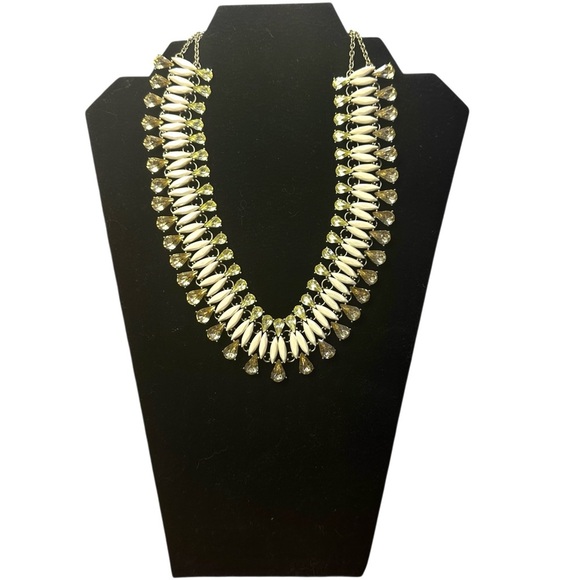 Yellow Crystal Teardrop & Ivory Spike Collar Necklace – Vintage Style Statement - Picture 1 of 5